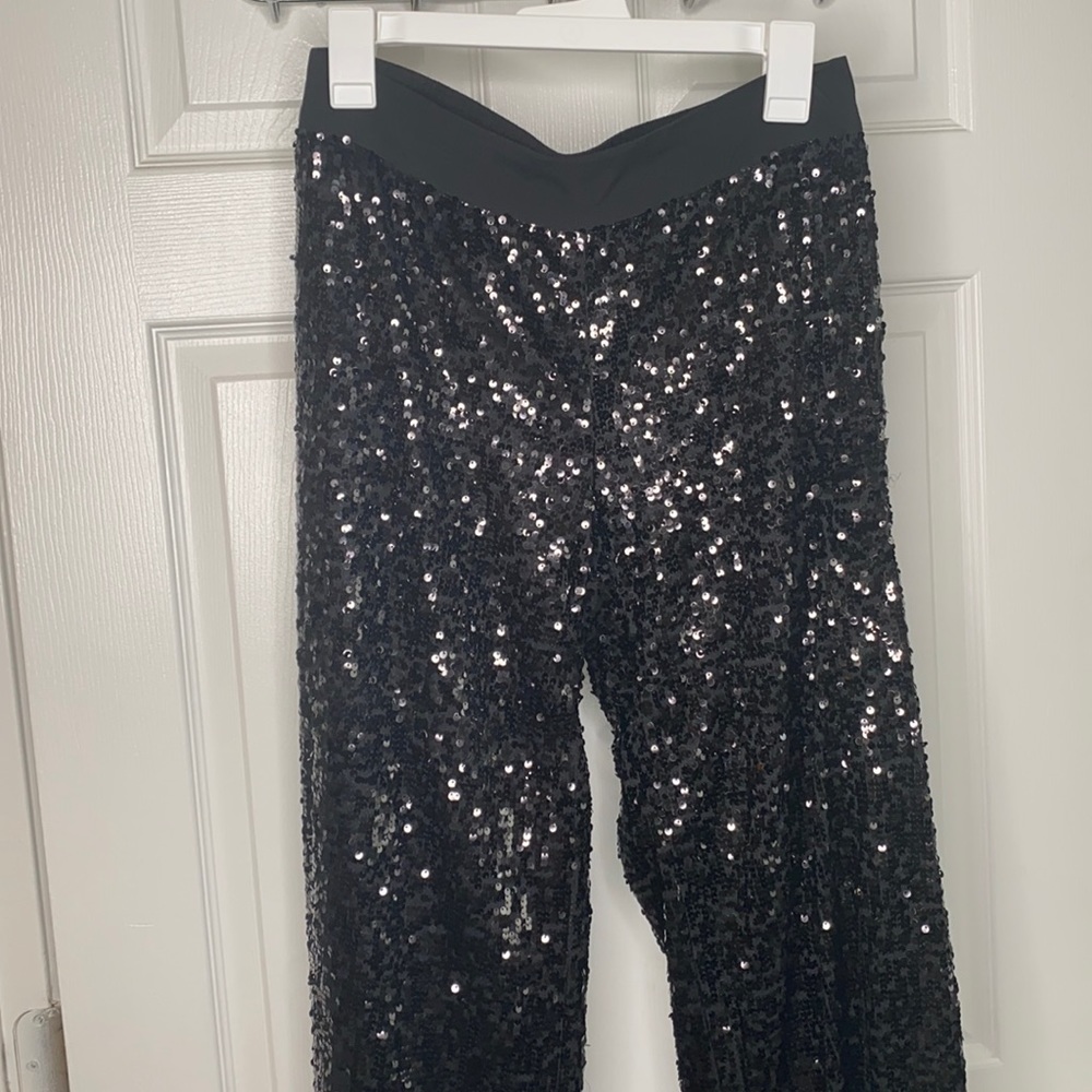 Black Wide Leg Sequin Pants